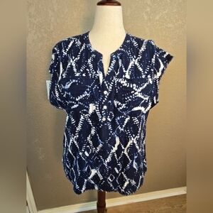 Westbound Blue And White Tie Dye Short Sleeve Top Large (6039)